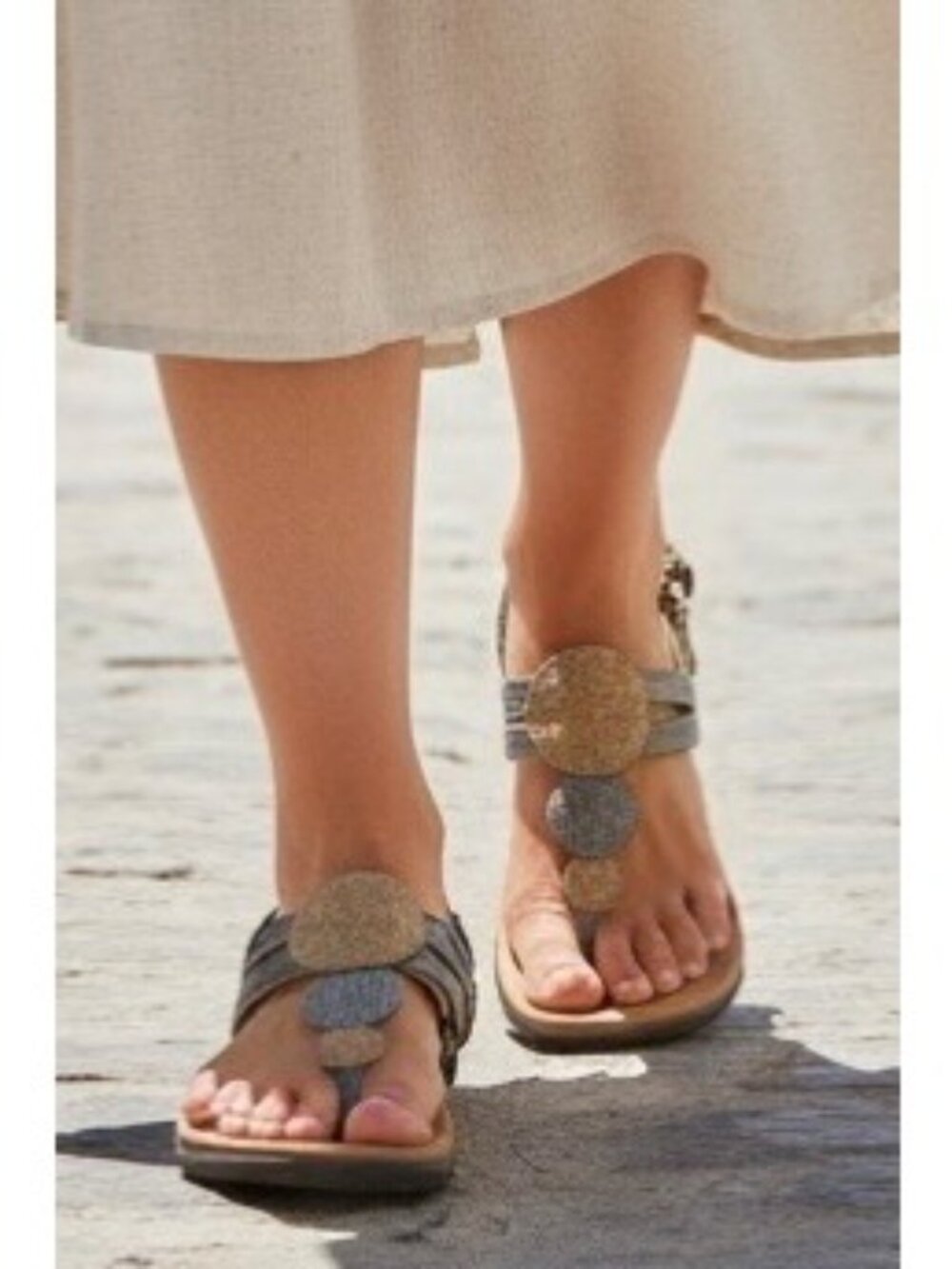 Rockport Women's Sandals | Velcro Strap | Pewter & Gold Circles | 7.5 Excellent